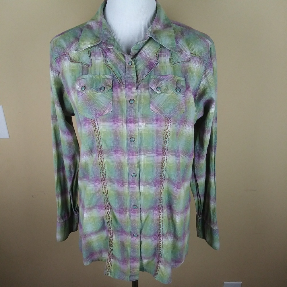 Wrangler Snap Buttons Shirt Cross Rodeo Rockabilly